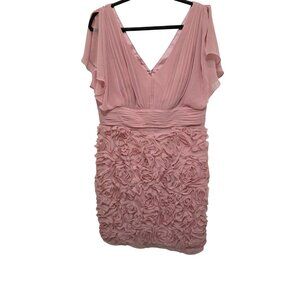 JS Collection Blush Pink Rosette V-Neck Chiffon Mother of Bride Dress Flutter Sl